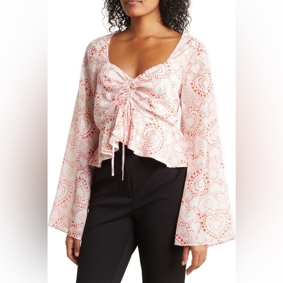 Bcbgeneration Split Neck Blouse Beating Hearts White - Picture 1 of 7